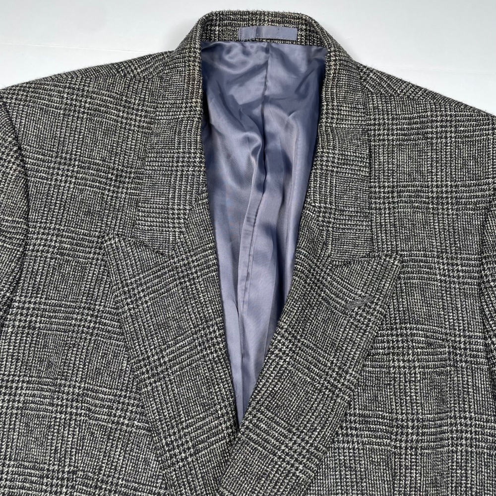 Jaymar Mens Grey Glen Plaid Double Breasted Wool Blazer Jacket Size 36